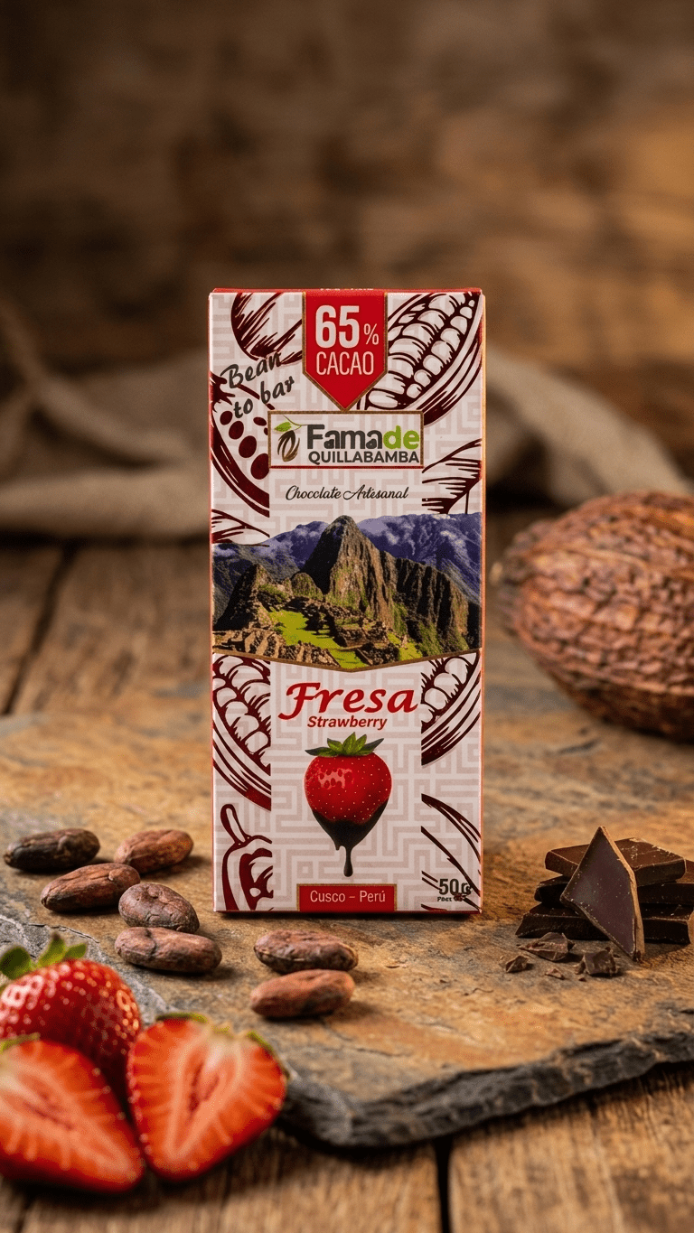 Chocolate con Fresa 65% Cacao | Barra 50 g - Imagen 3