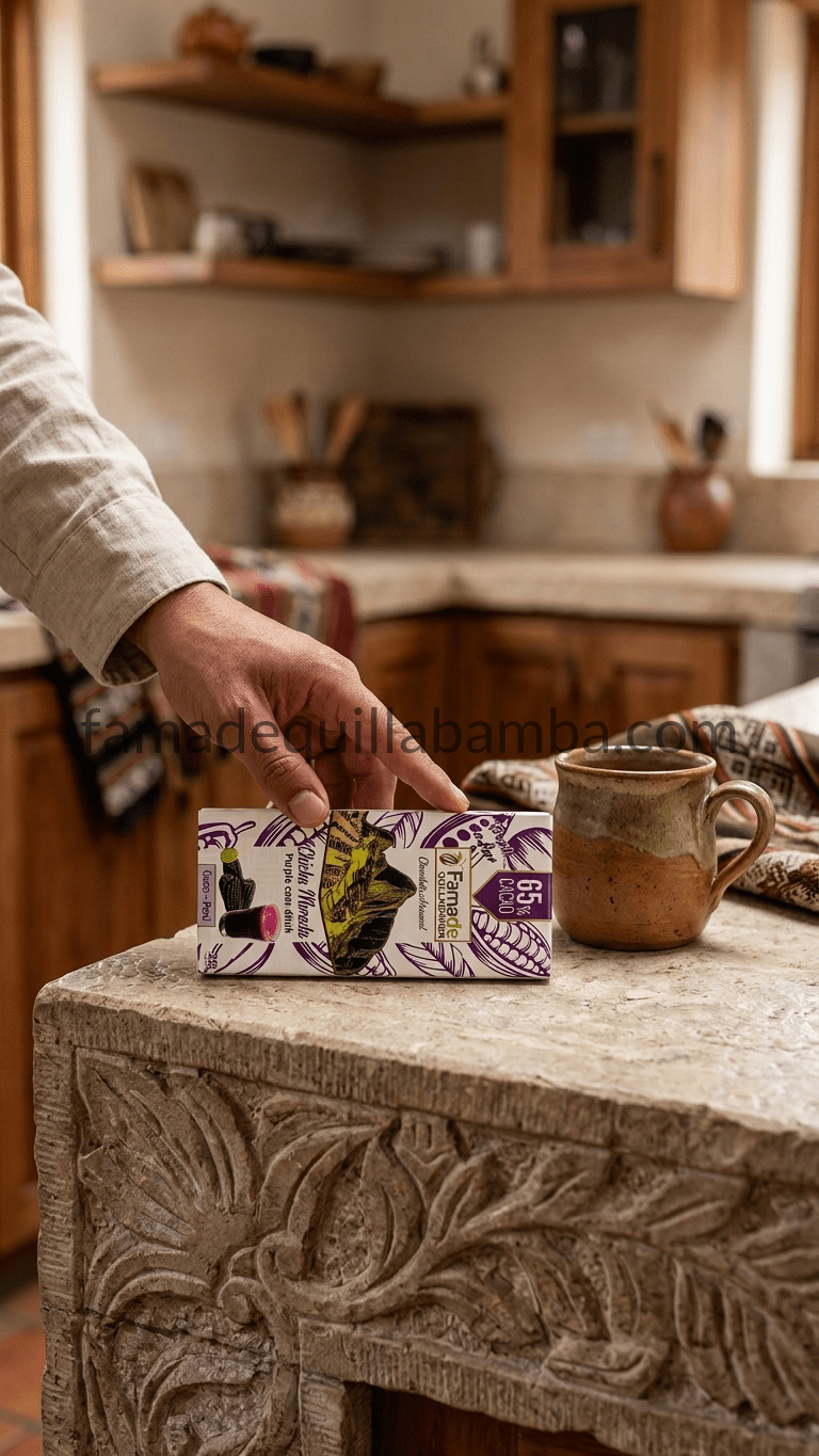 Chocolate con Chicha Morada 65% Cacao | Barra Artesanal 50 g - Imagen 4