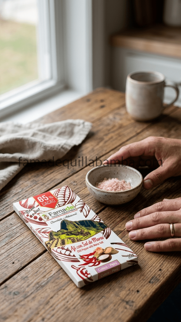 Chocolate con Ají y Sal de Maras 65% Cacao | Barra Artesanal 50 g - Imagen 4
