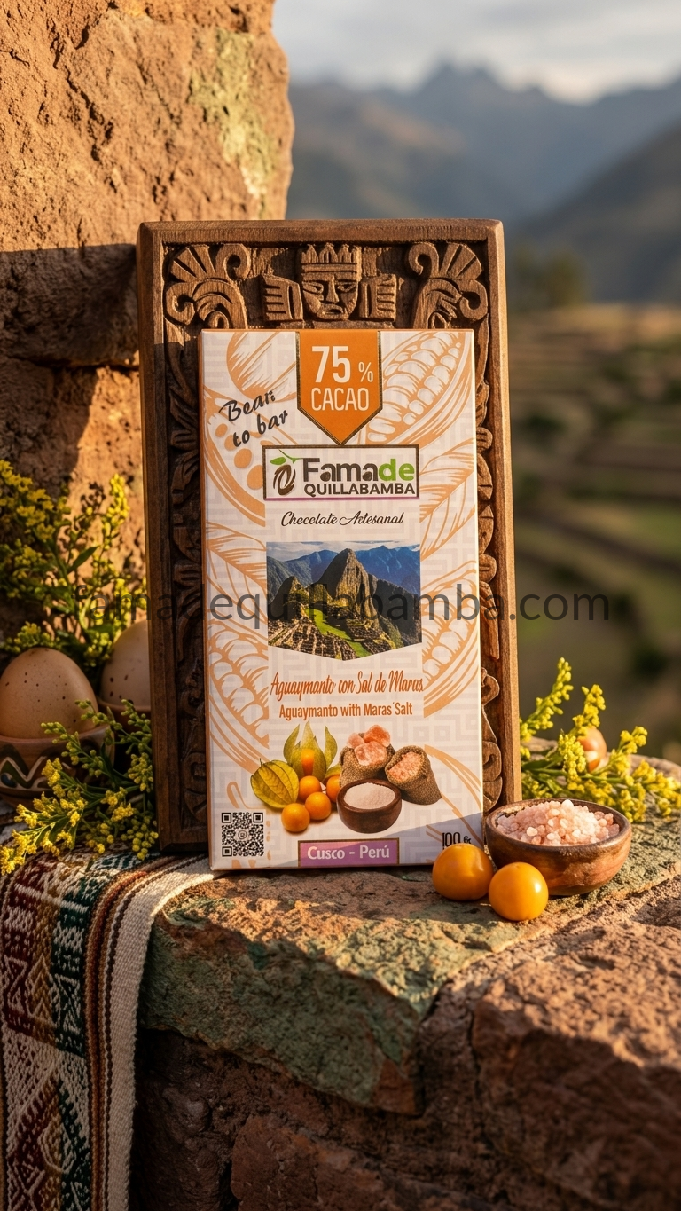CHOCOLATE 75% - Chocolate con Aguaymanto y Sal de Maras - Barra Artesanal 100 g - Vista 4