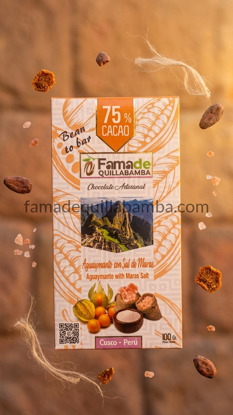 CHOCOLATE 75% - Chocolate con Aguaymanto y Sal de Maras - Barra Artesanal 100 g - Vista 5
