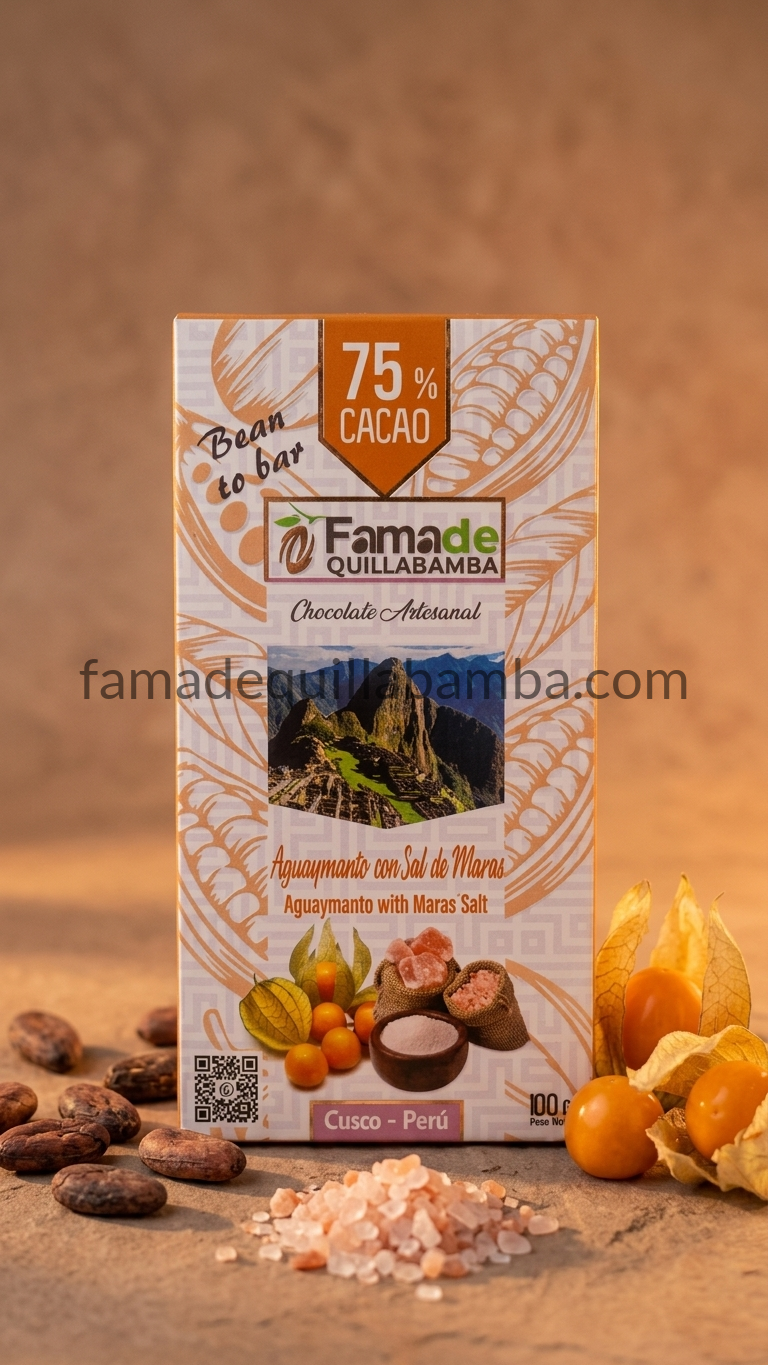 CHOCOLATE 75% - Chocolate con Aguaymanto y Sal de Maras - Barra Artesanal 100 g - Vista 6
