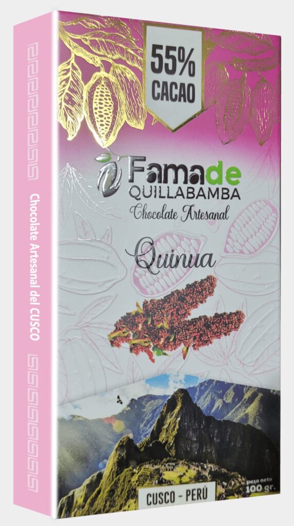 Barra de Chocolate con Quinua 55% Cacao | Barra 100g de 100 gramos, chocolate artesanal de Fama de Quillabamba, Cusco