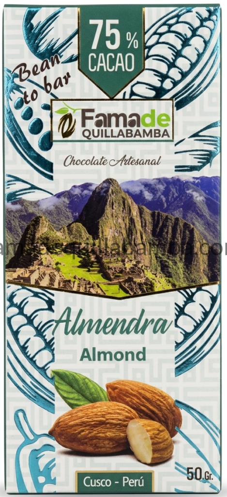 CHOCOLATE 75% - Chocolate con Almendras - Barra 50 gr