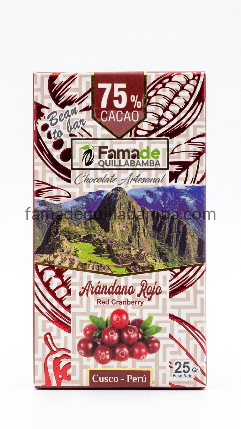 Chocolate con Arándano Rojo 75% Cacao | Barra 25 g - Fama de Quillabamba