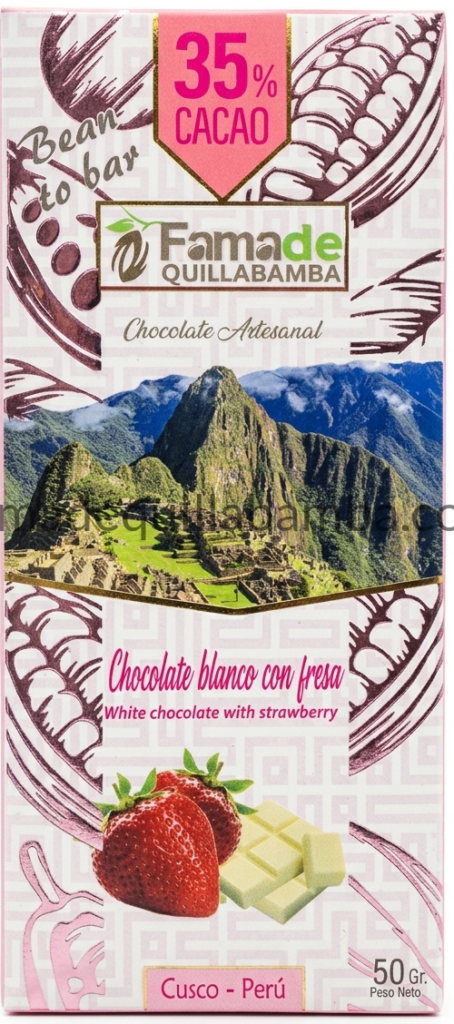 CHOCOLATE 35% - Chocolate Blanco con Fresa - Barra 50 gr
