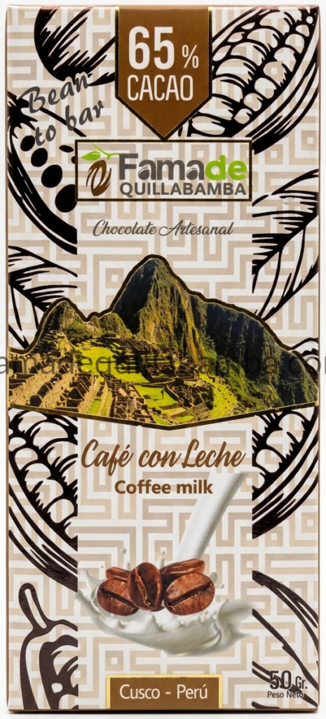 CHOCOLATE 65% - Chocolate con Café y Leche - Barra 50 gr