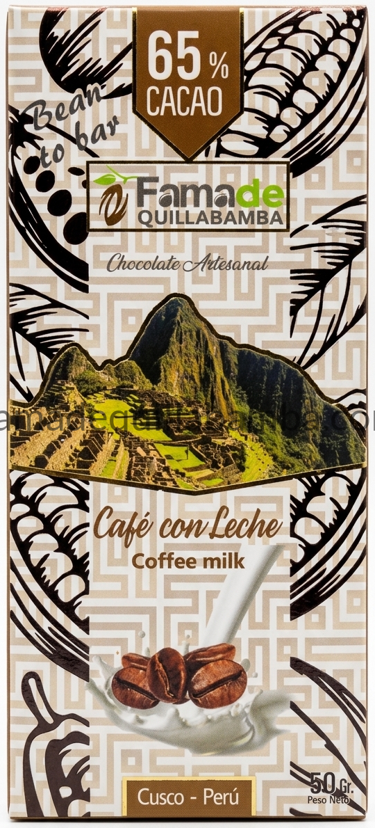 Chocolate con café y leche - Barra artesanal 50 gr, Fama de Quillabamba