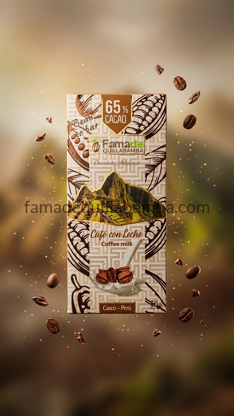 Chocolate con café y leche - vista del empaque, Fama de Quillabamba