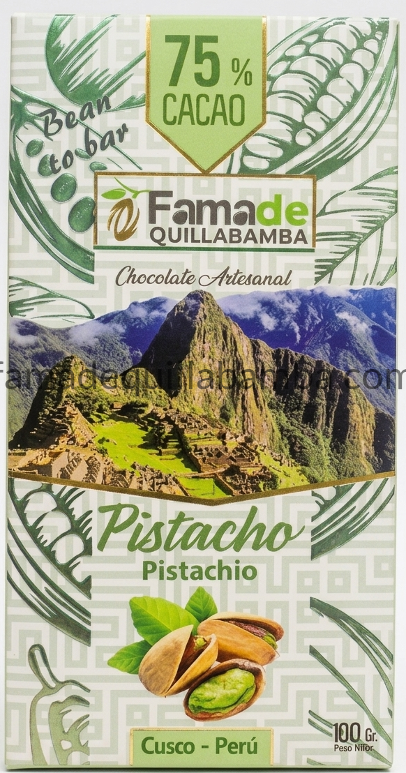 Chocolate con Pistacho 75% cacao, barra 100 gr