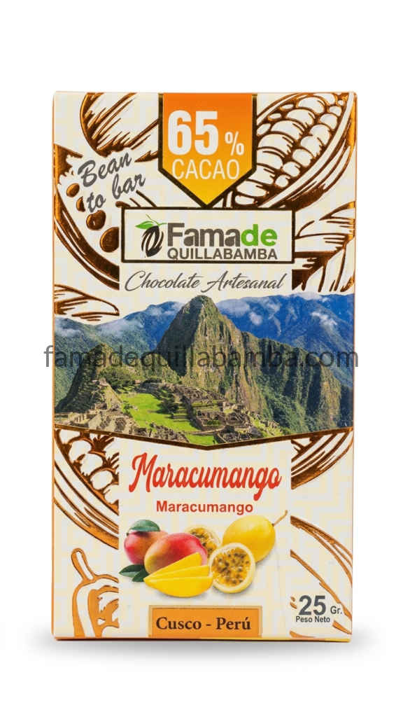 Chocolate con Maracuyá y Mango 65% Cacao | Barra 25 g - Fama de Quillabamba
