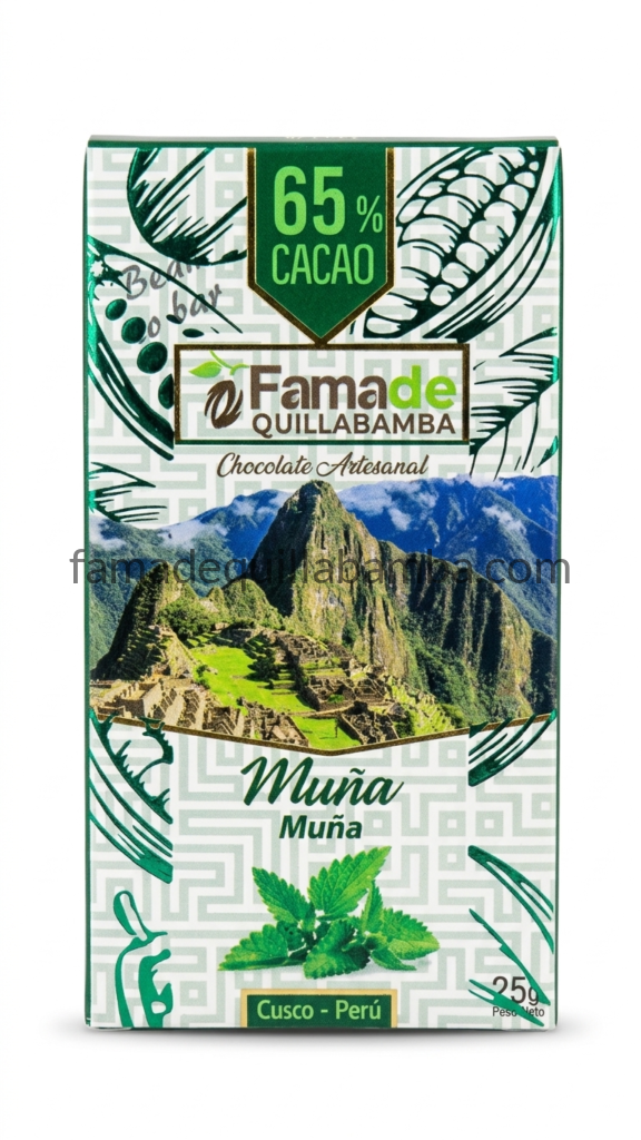 Chocolate con Muña 65% Cacao | Barra 25 g - Fama de Quillabamba