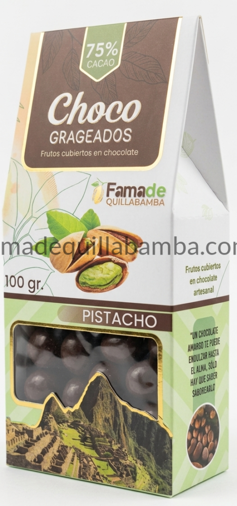 Pistacho con Chocolate 75% Cacao | 100 g - Fama de Quillabamba
